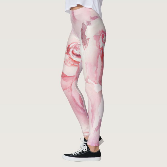 Elegantes Rosa Blush Blumenschrift Wasserfarben Leggings (Links)