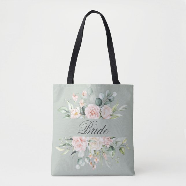 Elegantes rosa Blush Bride Wasserfarbenskript Tasche (Vorderseite)