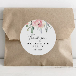 Elegantes Rosa Blush Floral Danke Gastgeschenk Hoc Runder Aufkleber