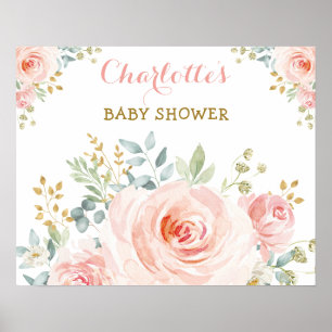 Elegantes Rosa-Blush-Gold-Blumen-Baby-Shower-Gebur Poster