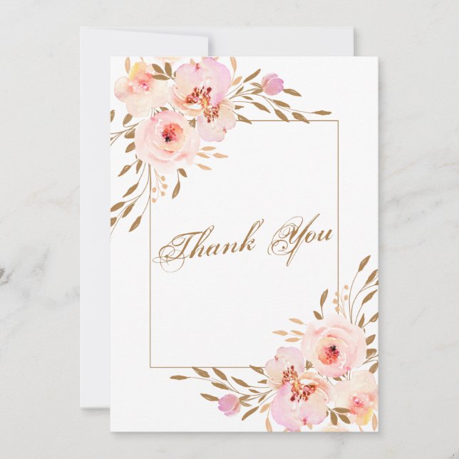Elegantes Rosa Blush Gold Floral Wedding Foto Dankeskarte (Vorderseite)