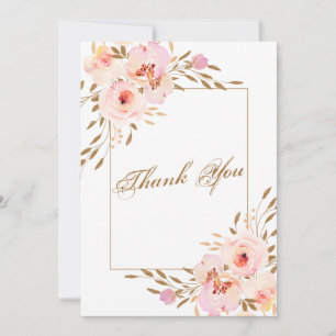 Elegantes Rosa Blush Gold Floral Wedding Foto Dankeskarte