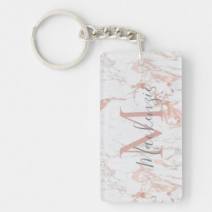 Elegantes Rosa-Blush   Roségold-Folie-Monogrammfot Schlüsselanhänger