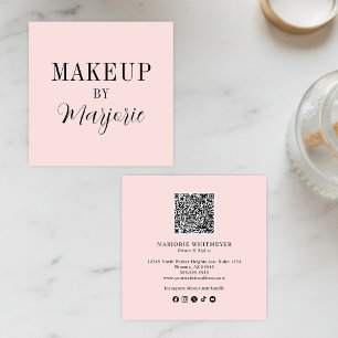 Elegantes Rosa-Blush-Schwarz-Script-QR-Code-Makeup Quadratische Visitenkarte