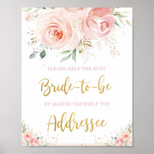 Elegantes Rosa-Blüten-Gold-Laub-Adressaten-Schild Poster