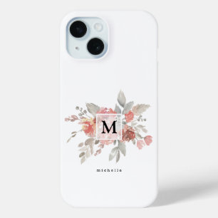 Elegantes Rosa-Blüten-Monogramm Case-Mate iPhone Hülle