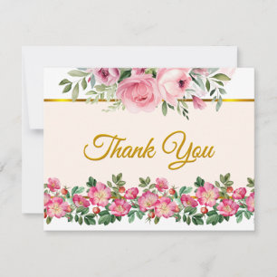 Elegantes Rosa-Blüten- und Gold-Schrift-Muster Mitteilungskarte