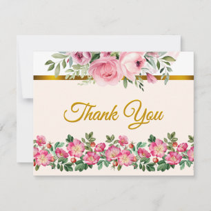 Elegantes Rosa Blüten und goldene Schrift Mitteilungskarte