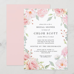 Elegantes Rosa Blüten und Rose Gold Brautparty\ Einladung