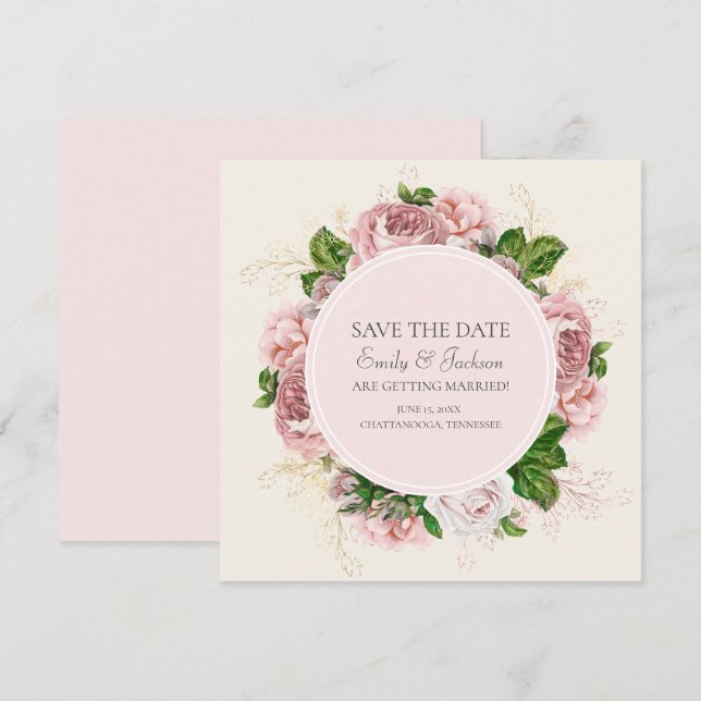 Elegantes Rosa Blütencreme - Hochzeitstag Gerettet Einladung (Vorne/Hinten)