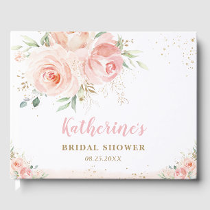 Elegantes Rosa Blütenfarben Rose Gold Brautparty Gästebuch