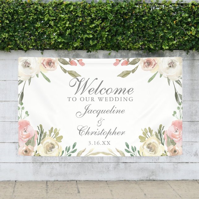 Elegantes Rosa Blütengrün Willkommen bei unserer H Banner (Von Creator hochgeladen)