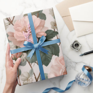 Elegantes Rosa-Blütenmuster Elfenbein Geschenkpapier