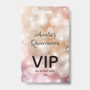 Elegantes Rosa-Bokeh-Quinceañera-Einladung VIP-Pas Ausweis