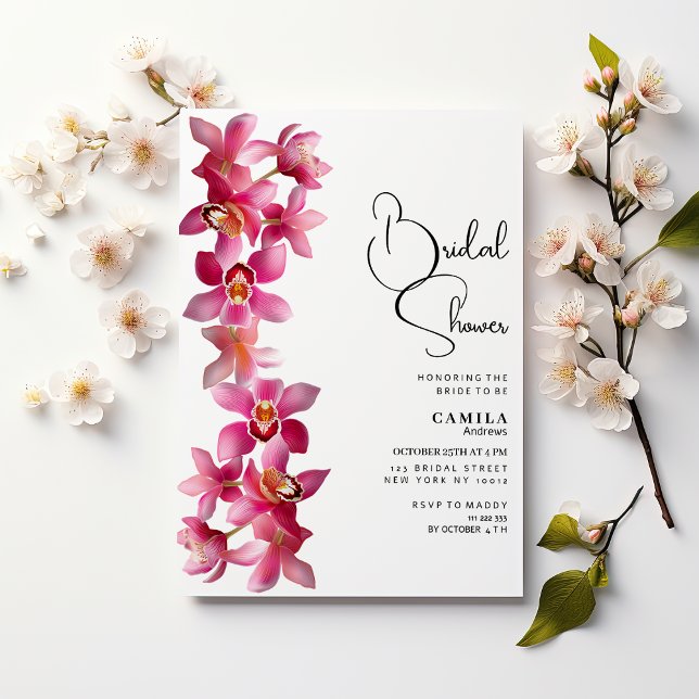 Elegantes rosa Bordeaux-Orchideen Blume Brautparty Einladung (Elegant pink burgundy orchids flower Bridal Shower )