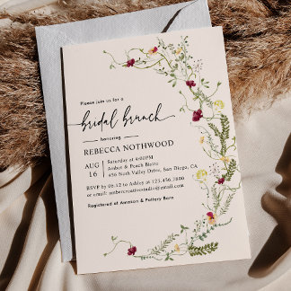 Elegantes rosa Botanische Wildblume Bridal Brunch Einladung