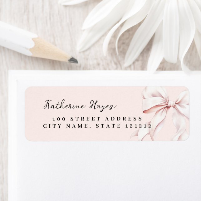 Elegantes rosa Bow Bridal Rücksendeadresse-Label (Insitu)