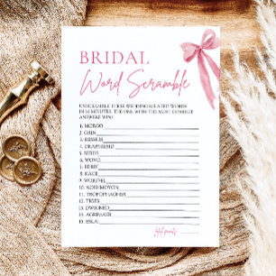 Elegantes rosa Bow Bridal Word Scramble Game Einladung
