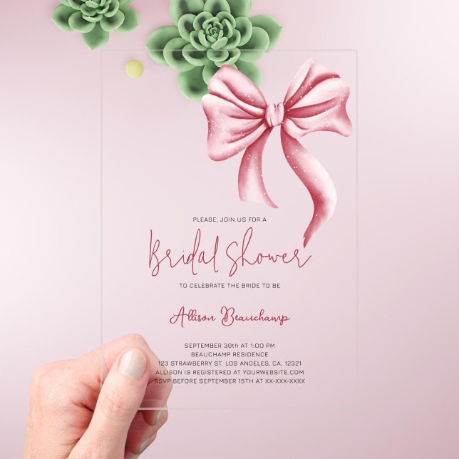 Elegantes rosa Bow Coquette Brautparty Party Acryleinladungen (Von Creator hochgeladen)