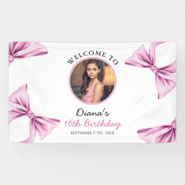Elegantes Rosa Bow Coquette Foto Sweet 16 Birthday Banner