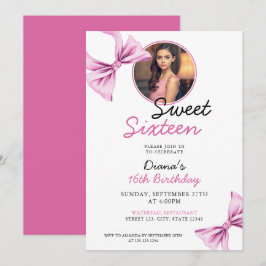 Elegantes Rosa Bow Coquette Foto Sweet 16 Birthday Einladung