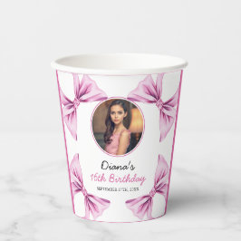Elegantes Rosa Bow Coquette Foto Sweet 16 Birthday Pappbecher