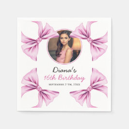 Elegantes Rosa Bow Coquette Foto Sweet 16 Birthday Serviette