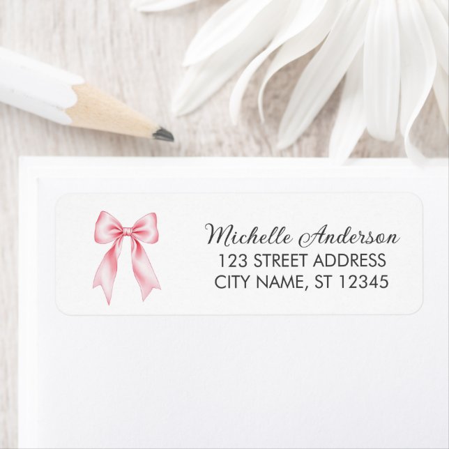 Elegantes rosa Bow Coquette Rücksendeadresse-Label (Insitu)