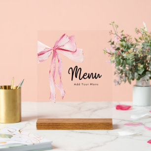 Elegantes rosa Bow-Menü-Brautparty Acrylschild