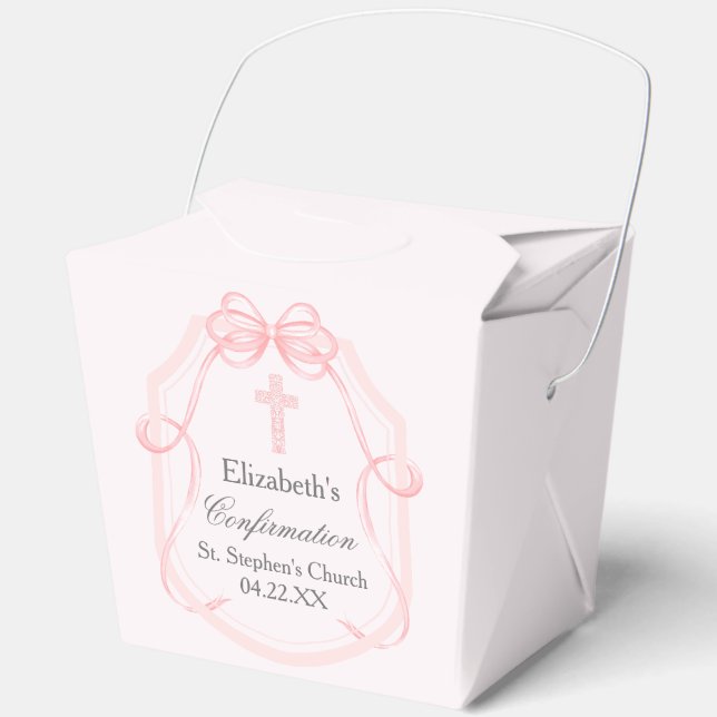 Elegantes rosa Bow Ribbon Confirmation Party Geschenkschachtel (Vorderseite)