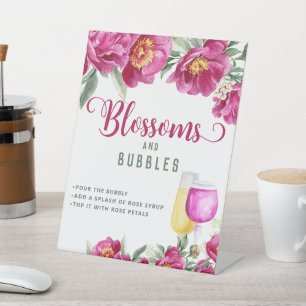Elegantes rosa Brautparty Blüten & Blasen Bar Sockelschild