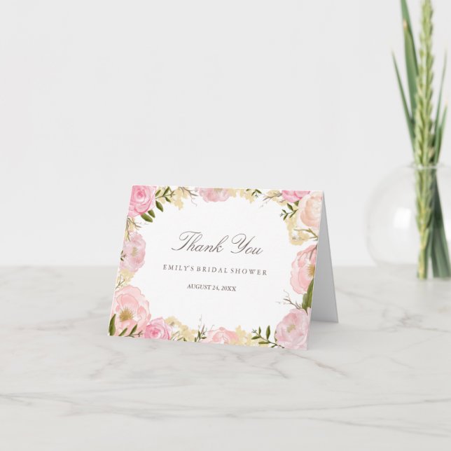 Elegantes Rosa Brautparty Danke Karte (Vorderseite)