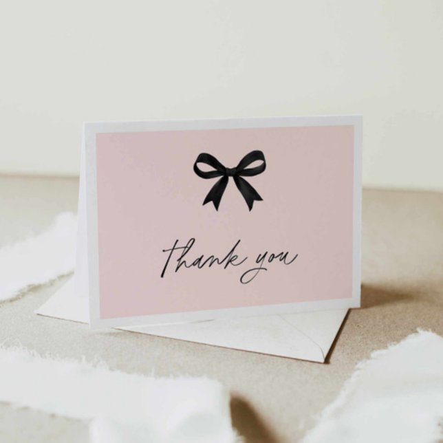 Elegantes rosa Brautparty Danke Karte (Pink Bow Bridal Shower thank you folded card)