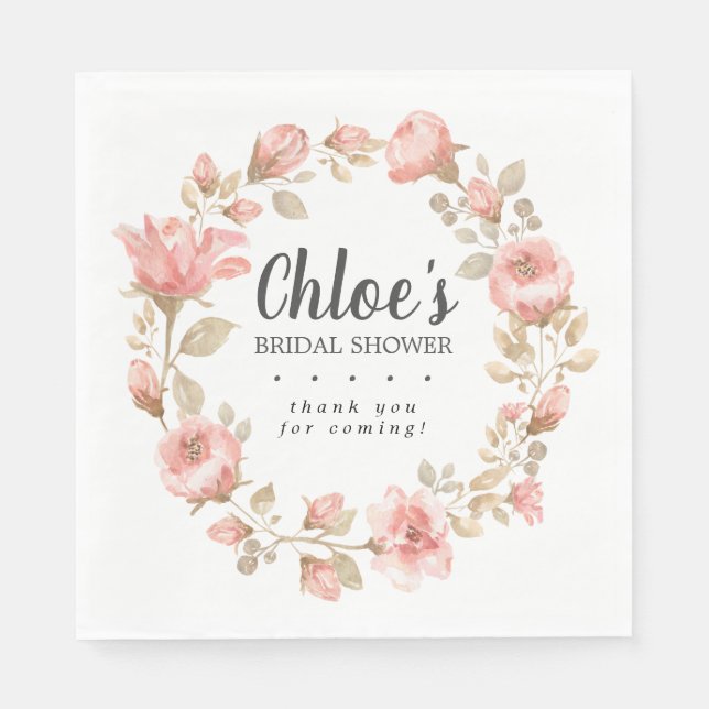 Elegantes rosa Brautparty Floral Vielen Dank Serviette (Vorderseite)