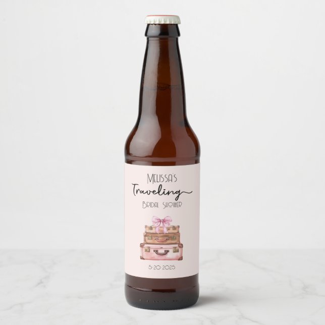 Elegantes Rosa Brautparty für Reisen Bierflaschenetikett (Vorderseite)