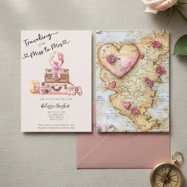 Elegantes Rosa Brautparty für Reisen Einladung (Von Creator hochgeladen)