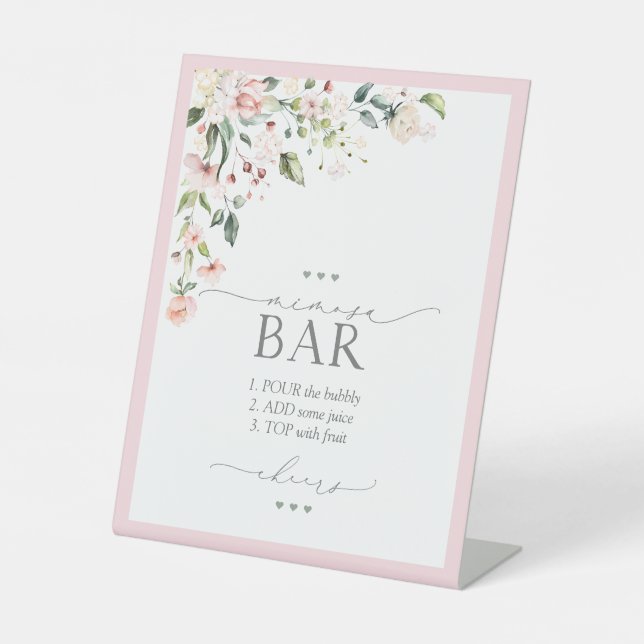 Elegantes Rosa Brautparty Mimosa Bar Sockelschild (Vorderseite)