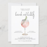 Elegantes Rosa Brunch & Bubbly Brautparty Einladun