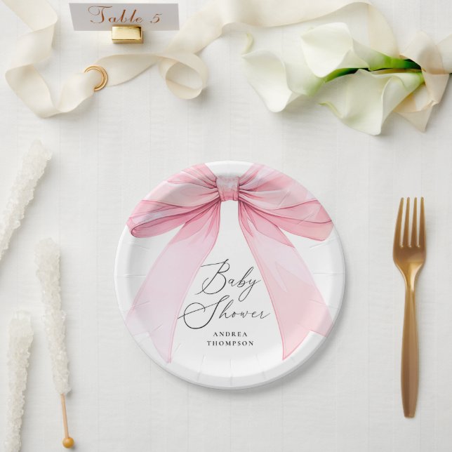 Elegantes rosa Coquette Bow Baby Shower Girl Pappteller (Hochzeit)