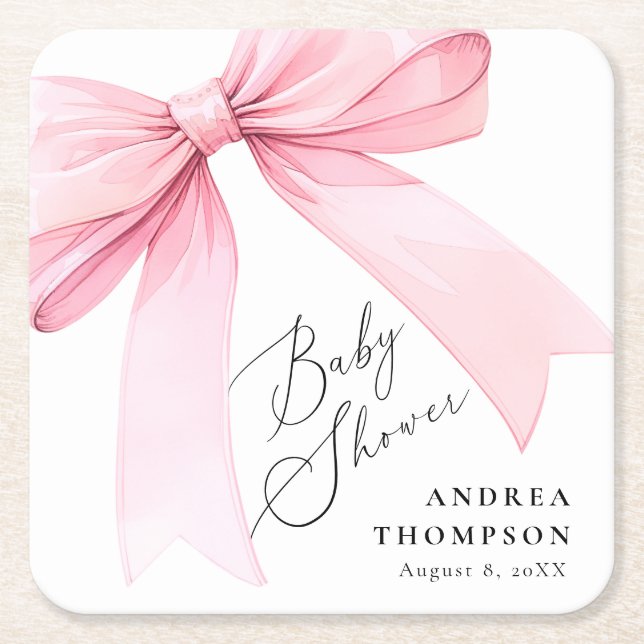 Elegantes rosa Coquette Bow Baby Shower Girl Rechteckiger Pappuntersetzer (Vorderseite)