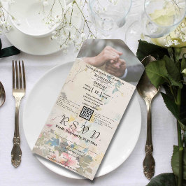 Elegantes rosa Cream Watercolor Floral QR Code Fot All In One Einladung