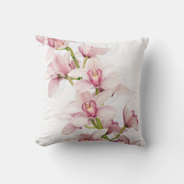 Elegantes rosa Cymbidium Orchideenkissen Kissen (Vorderseite)