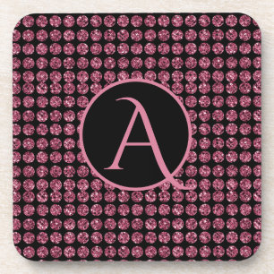 Elegantes rosa Diamantgemische Sparkle Monogram In Getränkeuntersetzer