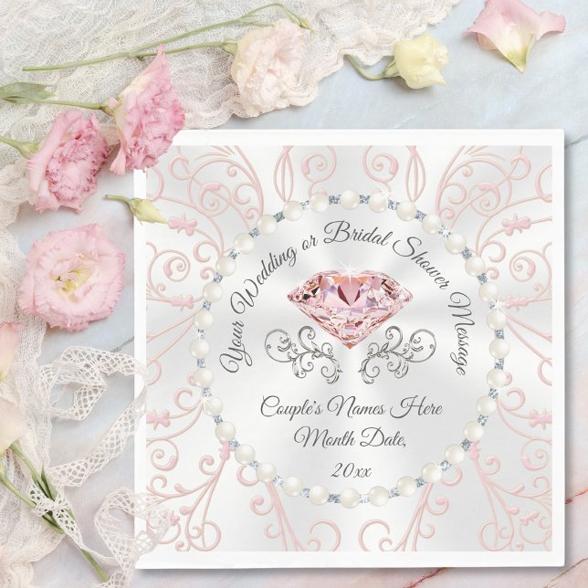 Elegantes Rosa Diamond Napkins Personalisiert Serviette (Blush Bridal Shower Napkins, in 3 Sizes. Wedding Cocktail Napkins, Wedding Shower Luncheon Napkins.)