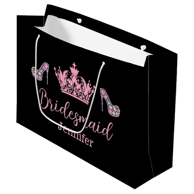 elegantes rosa Drehbuch schwarz übersetzt Große Geschenktüte (Vorderseite Schrägansicht)