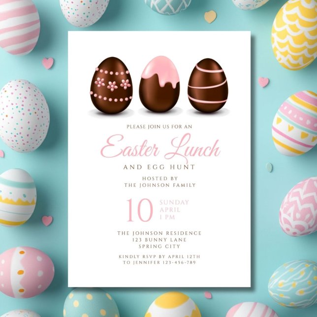 Elegantes rosa Eier Ostern Mittagessen Einladung (Elegant Pink Eggs Easter Lunch Invitation)