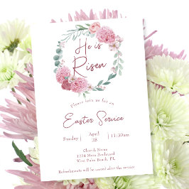 Elegantes Rosa Er ist Rised Church Osterservice Einladung
