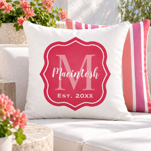 Elegantes rosa Familienmonogramm Initiale Kissen