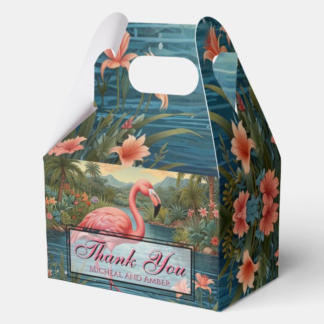 Elegantes Rosa Flamingo tropisches Paradies danke Geschenkschachtel (Vorderseite)