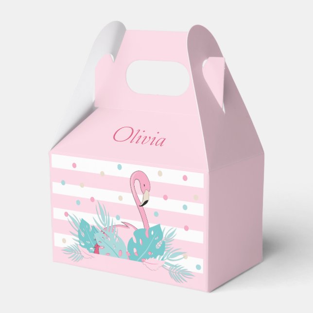 Elegantes rosa Flamingo und tropische Blätter Geschenkschachtel (Vorderseite)